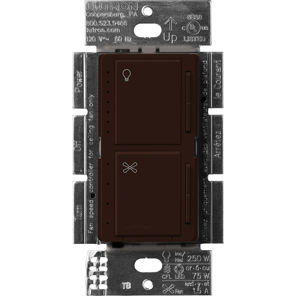 MACL-LFQ-BR Maestro Dual LED+ Dimmer and 4-Speed Fan Control, No Neutral Required, 1.5 Amp Fan, 75W LED Light, 120V, 1 Pole, Brown