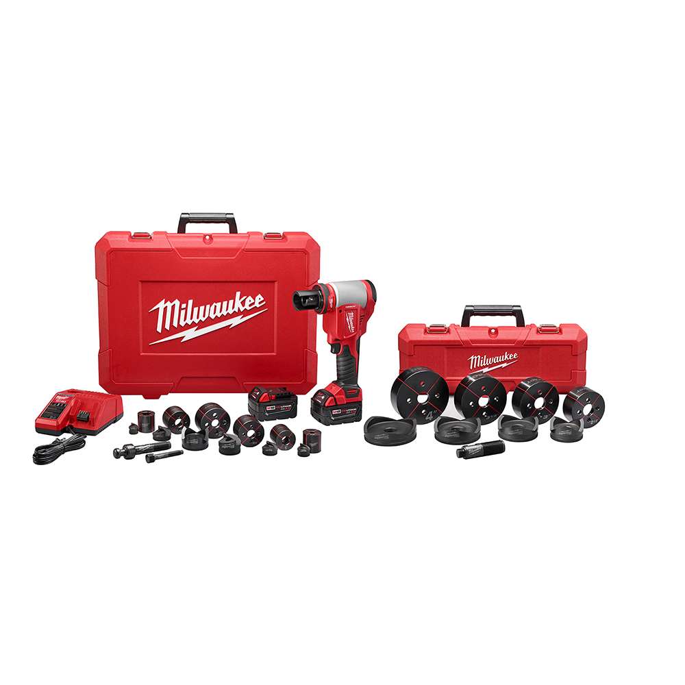 2677-23 M18 Force Logic Knockout Tool Kit, 14 ga THK, 1/2 to 4 in Capacity Mild Steel, 18 V AC, For Use With M18 Batteries, Mild Steel/Stainless Steel