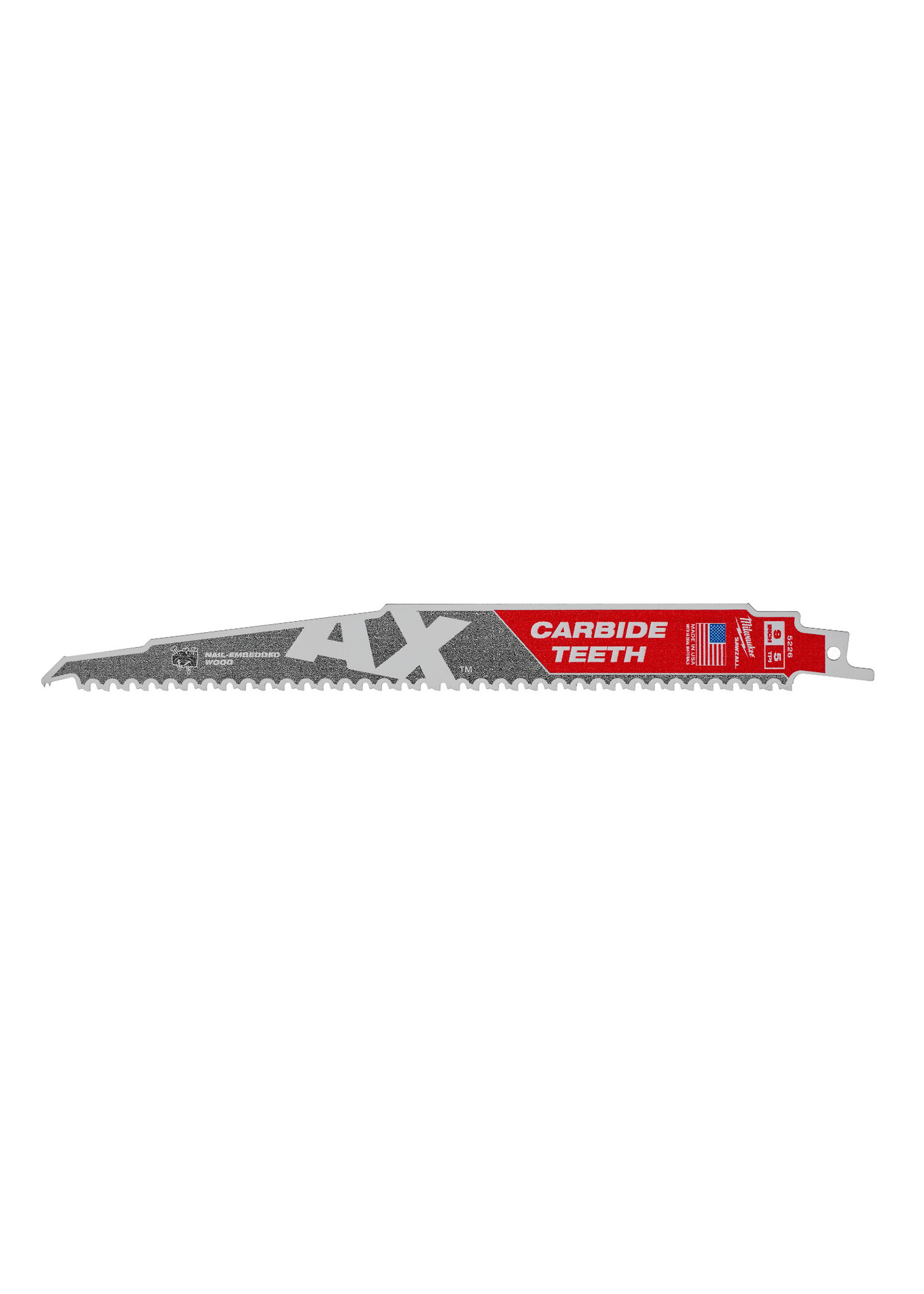 48-00-5526 Sawzall AX Reciprocating Saw Blade, 9 in L x 1 in W, 5 TPI, Carbide Body