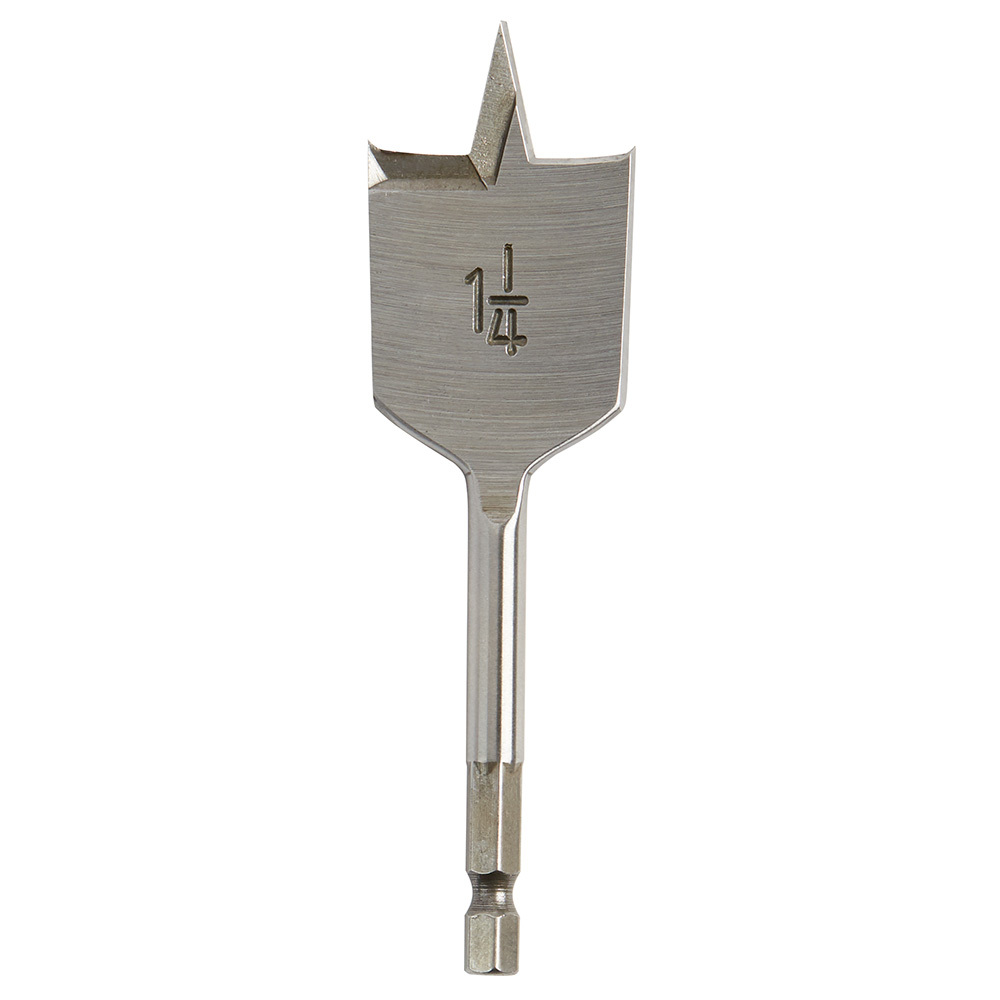 48-27-0015 Spade Boring Bit, 1-1/4 in Dia, 4-1/2 in OAL, Flat Flute, 1/4 in Shank
