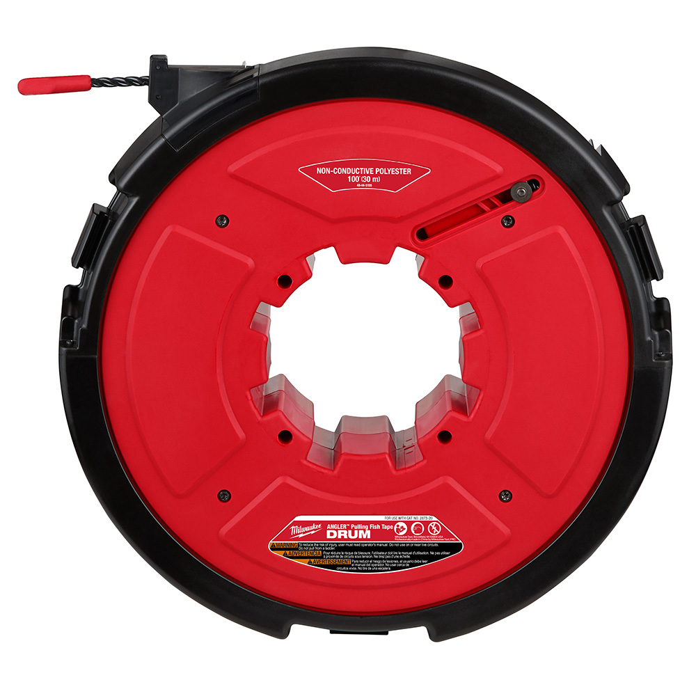 48-44-5195 M18 Fuel Angler Pulling Fish Tape Drum, 100 ft L Tape, Non-Conductive Profile, Polyester Tape