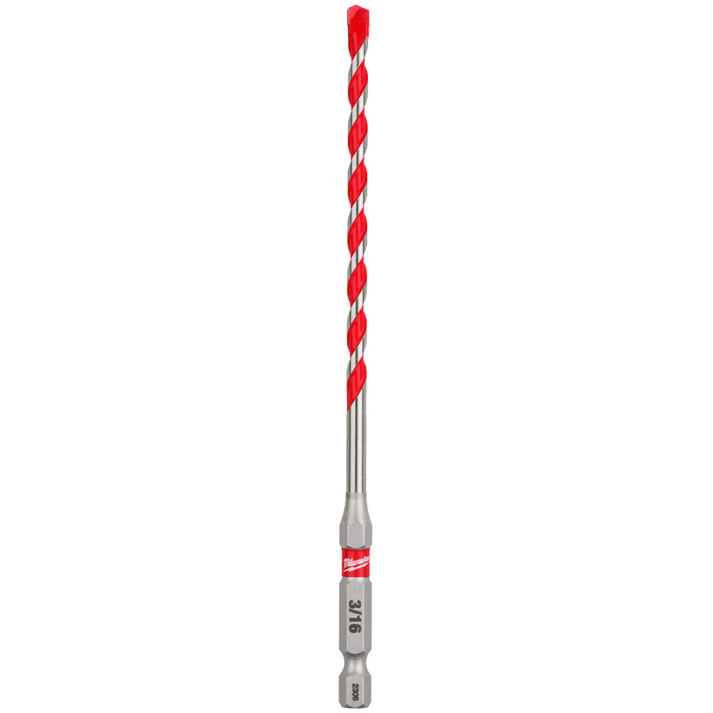48-20-9006 SHOCKWAVE Single Ended Hammer Drill Bit, 3/16 in Drill Bit, 1/4 in Hex Shank, 4 in D Cutting, Carbide Cutting Edge, 6 in OAL