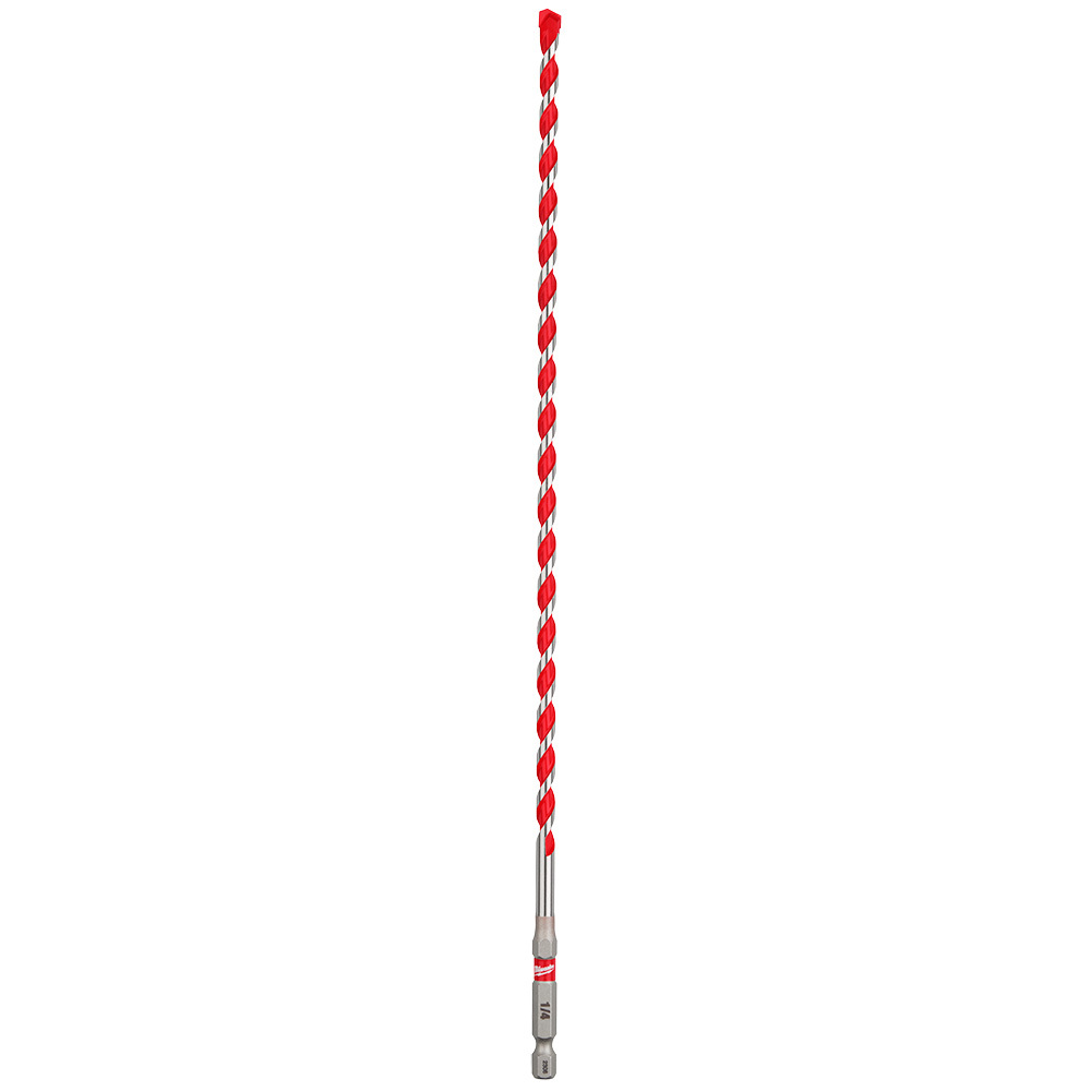 48-20-9012 SHOCKWAVE Single Ended Hammer Drill Bit, 1/4 in Drill Bit, 1/4 in 3-Flat Shank, 10 in D Cutting, Carbide Cutting Edge, 12 in OAL