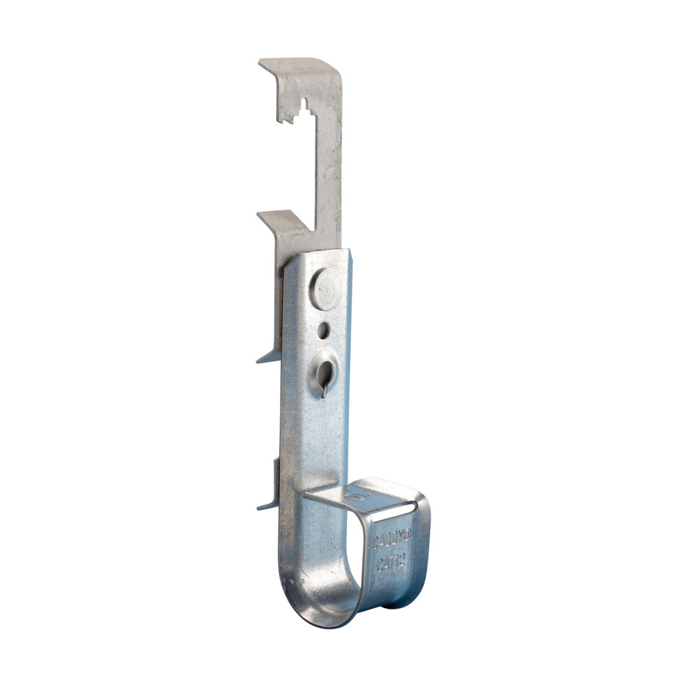 CAT126Z34 Cablecat J-Hook With Rod/Wire Clip, 3/4 in Dia, For Use With 3/8 in Rod, Cable Support System, Spring Steel/Steel