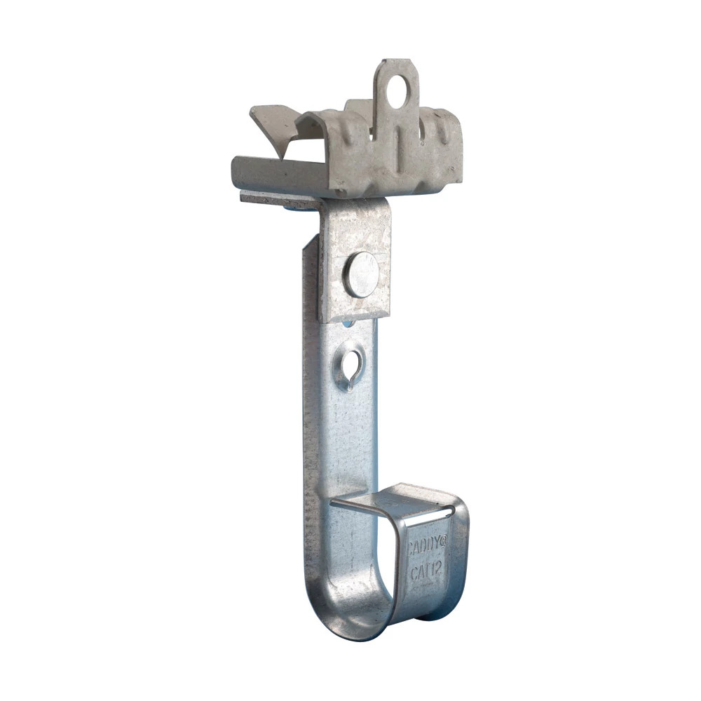 CAT1258 Cablecat J-Hook With Hammer-On Flange Clip, 3/4 in Dia, For Use With Cable Support System, Beam Mount, Spring Steel/Steel