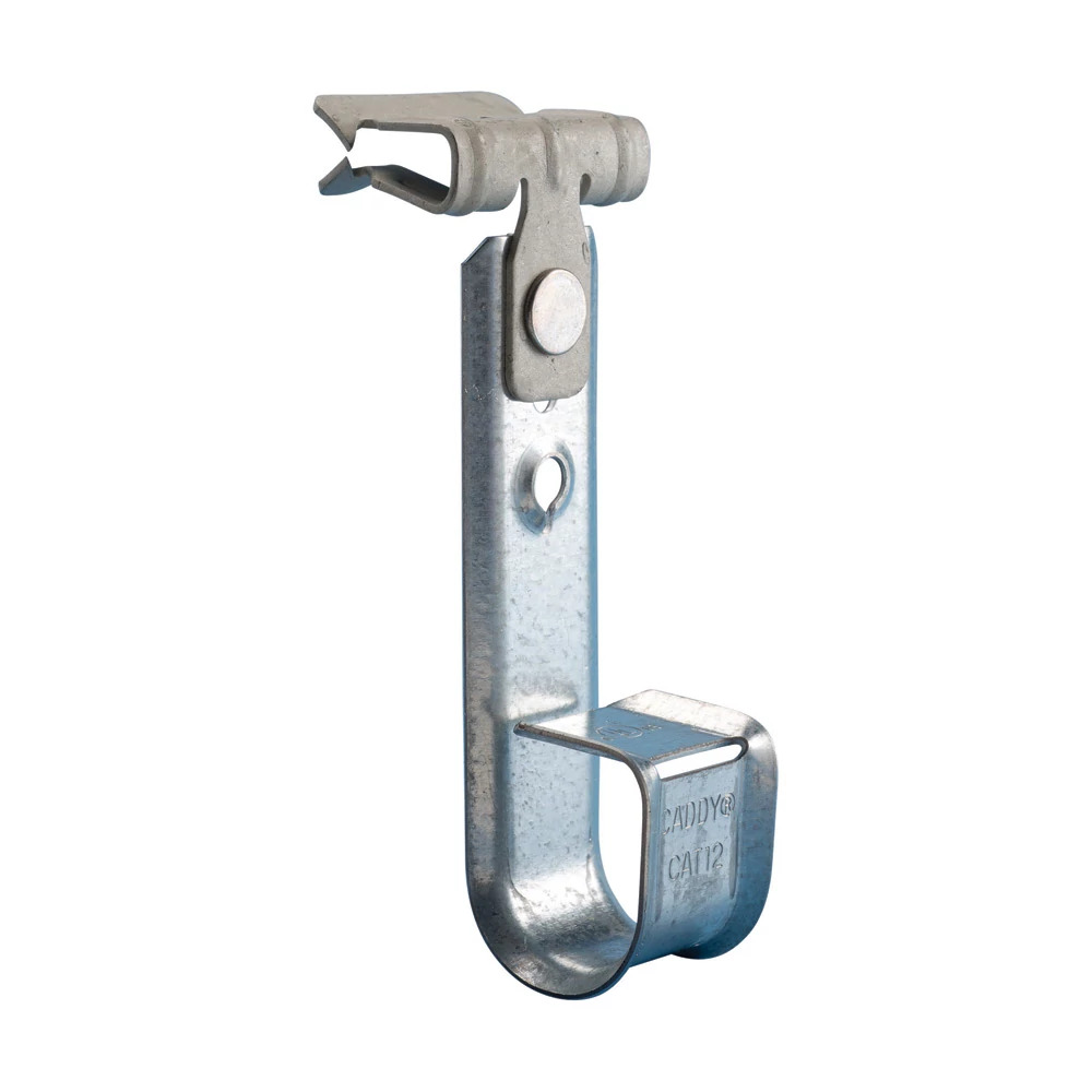 CAT1258SM Cablecat J-Hook With Hammer-On Flange Clip, 3/4 in Dia, For Use With Cable Support System, Spring Steel/Steel