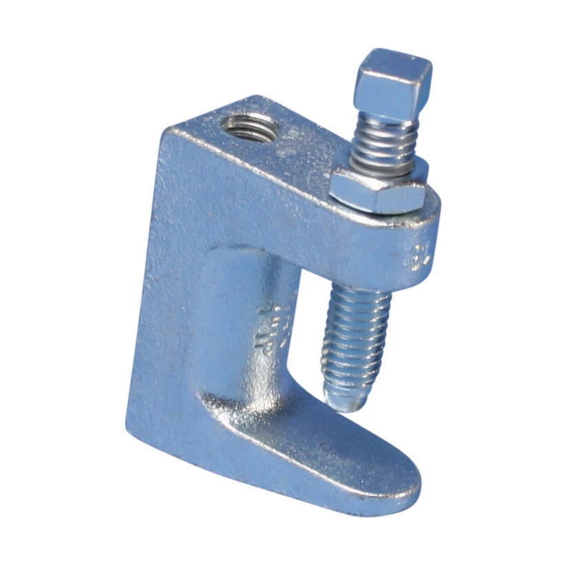 3100050EG Thick Flange Universal Wide Mouth Beam Clamp, 1/2 in Rod, 1-1/4 in THK Flange, 760/950 lb Static Load, Steel, Electro-Galvanized