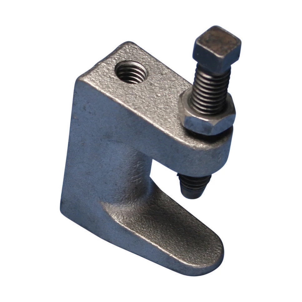 3100050PL Thick Flange Universal Wide Mouth Beam Clamp, 1/2 in Rod, 1-1/4 in THK Flange, 760/950 lb Static Load, Steel, Plain