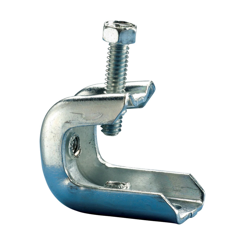 BC200 BC10 Universal Beam Clamp, 1/4 in Rod, 1/2 in THK Flange, 123 lb Static Load, Mild Steel, Electro-Galvanized