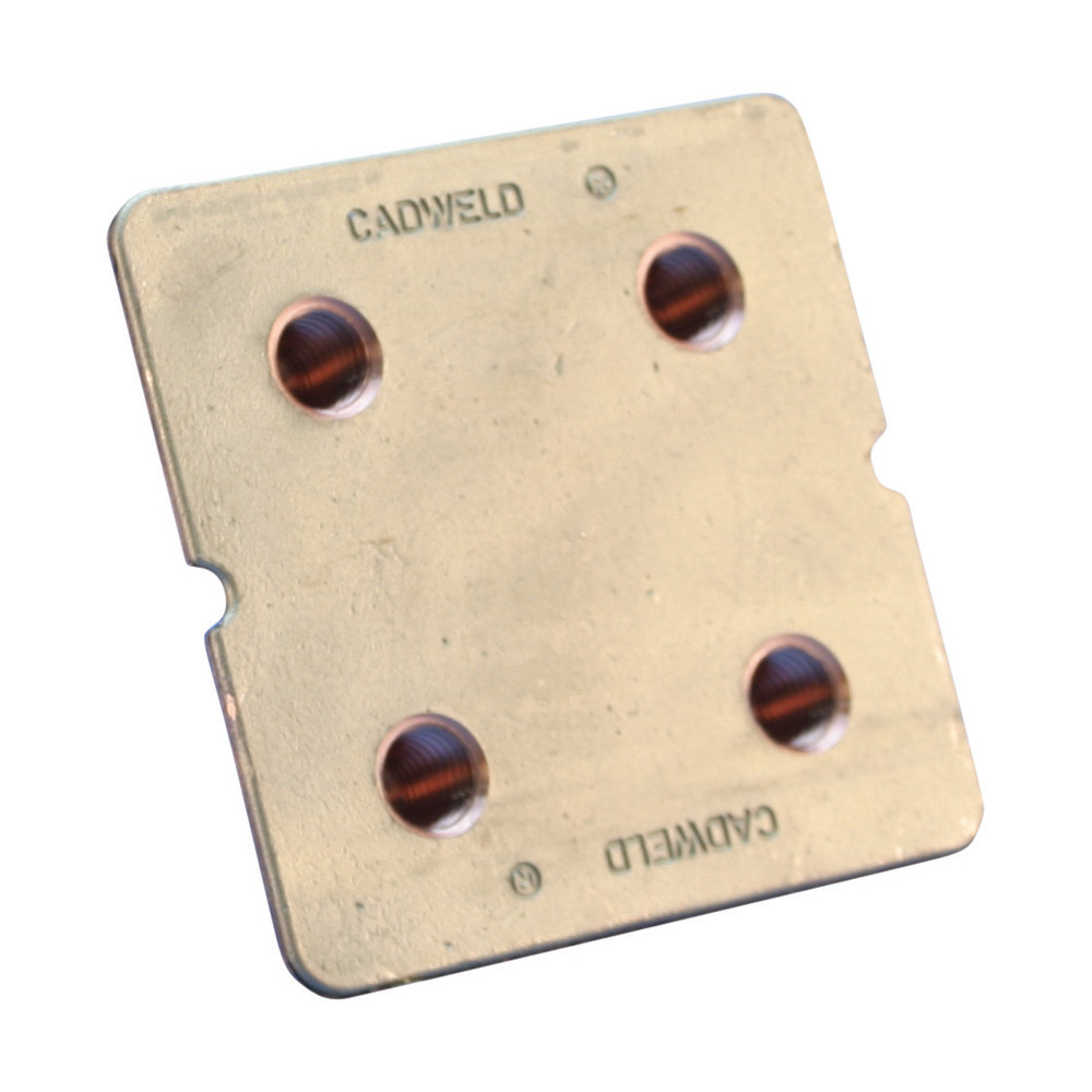 B1642Q 4-Stud Earthpoint Ground Plate, 3 in H x 3-1/4 in W x 3-1/4 in D Plate, 4/0 AWG Wire, Brass