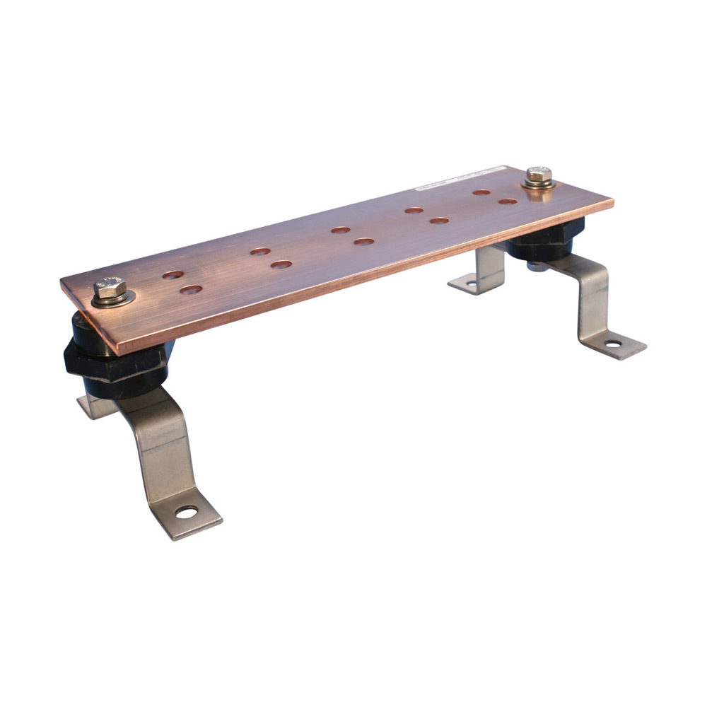 EGBA14412CC Grounding Busbar With Insulator, Stainless Steel Bracket and Stainless Steel Mounting Bolts, 12 in L x 4 in W, Copper