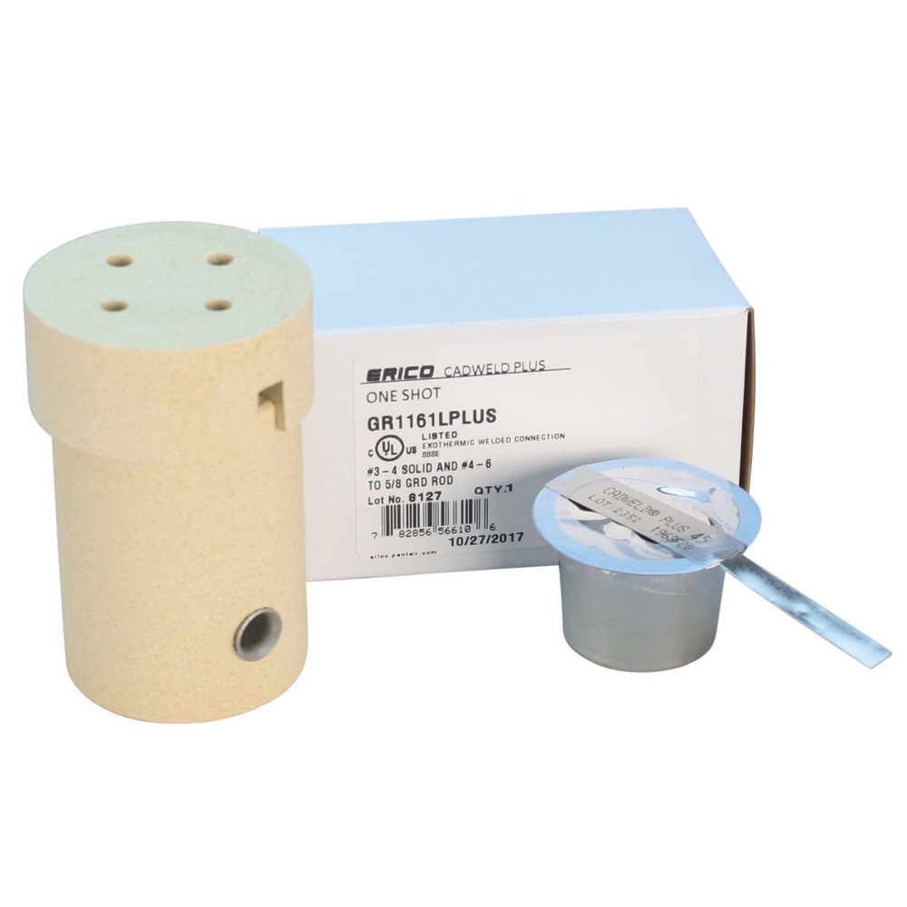 GT1181VPLUS Cadweld 1-Shot Type GT Plus Weld Metal Mold, 2 AWG Concentric, 1 AWG Solid Conductor, 3/4 in Rod, Cable to Ground Rod Connection, Ceramic