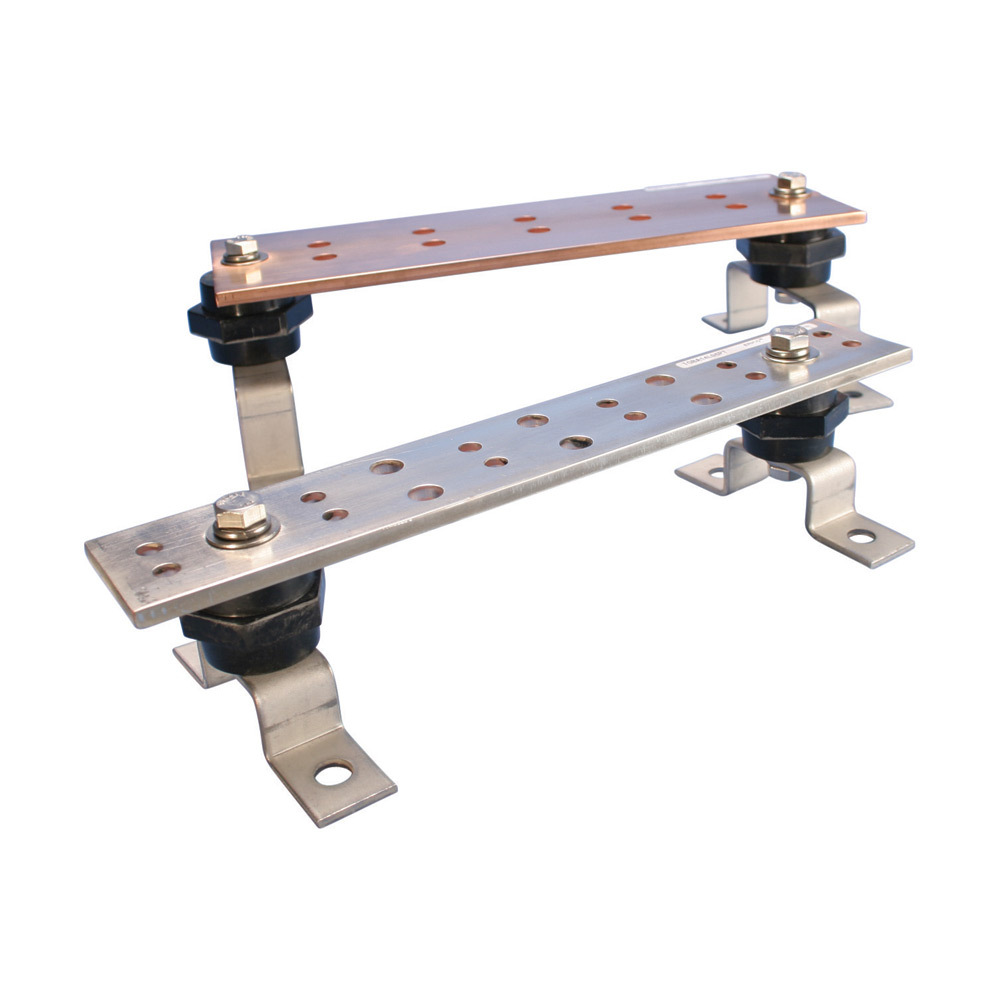 TGBA12L06PT Telecom Grounding Busbar Assembly With Insulator and Bracket, 12 in L x 2 in W, 18 Holes, Copper