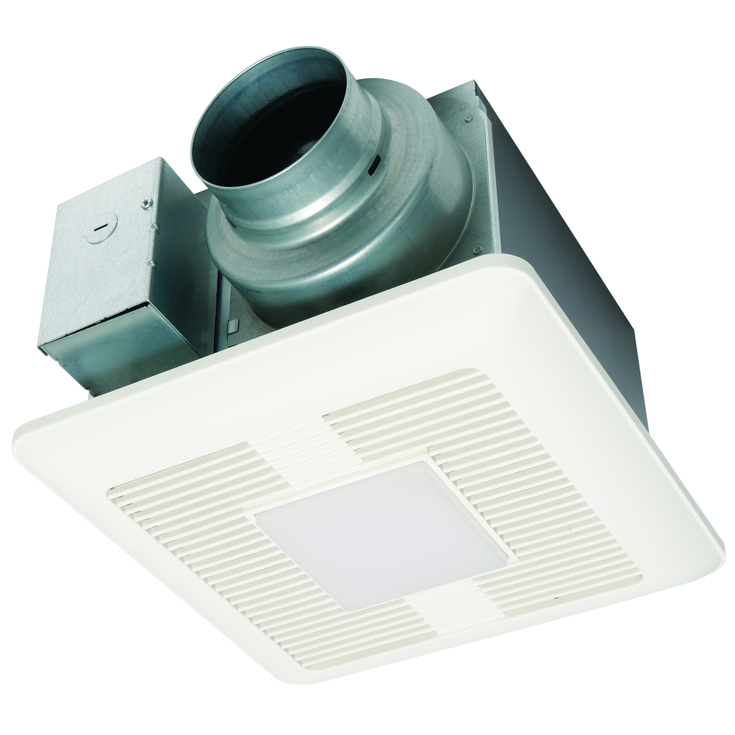 FV-0511VQL1 WhisperCeiling DC Round Duct Square Grille Ventilation Fan/Light With ECM Motor, L-Shaped Mounting Bracket, 120 V AC, Zinc Aluminum Magnesium Housing
