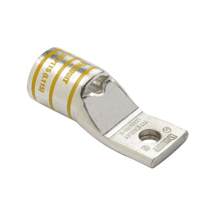 LCAXN350-12-6 Pan-Lug 1-Hole Type LCAXN Lug Compression Connector With Inspection Window, 350 kcmil Stranded/Flex Copper Conductor, Die Code: P76, 1/2 in Stud, Tin Plated Copper