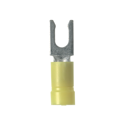 EV10-6LFB-Q StrongHold Type EV-LFB Fork Terminal, 10 AWG Conductor, 1.03 in L, Beveled Edge/Butted Seam/Funnel Entry/Serrated Barrel, Copper, Yellow