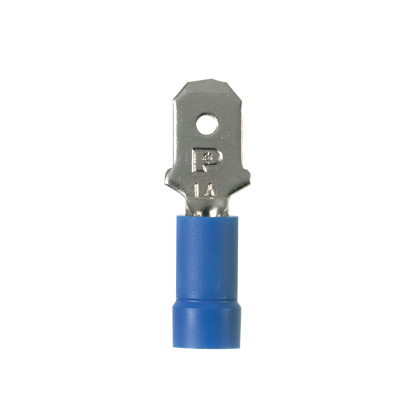 EDV14-250M-L StrongHold DV-M Fully Insulated Disconnect, 16 to 14 AWG Conductor, 0.25 in W x 0.032 in THK Tab, Brazed Seam/Funnel Entry Barrel, Copper, Blue