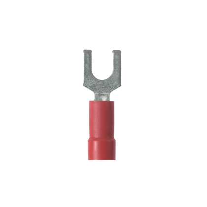 EV18-6FB-Q Type EV-FB Loose Piece Fork Terminal, 18 AWG Conductor, 0.86 in L, Butted Seam/Funnel Entry/Standard/Internal Serration Barrel, Copper, Red