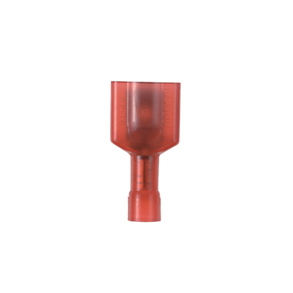 EDNF18250FIMB-Q StrongHold DNF-FIMB Fully Insulated Loose Piece Disconnect, 22 to 18 AWG Conductor, 0.25 in W x 0.032 in THK Tab, Butted Seam/Funnel Entry Barrel, Brass, Red