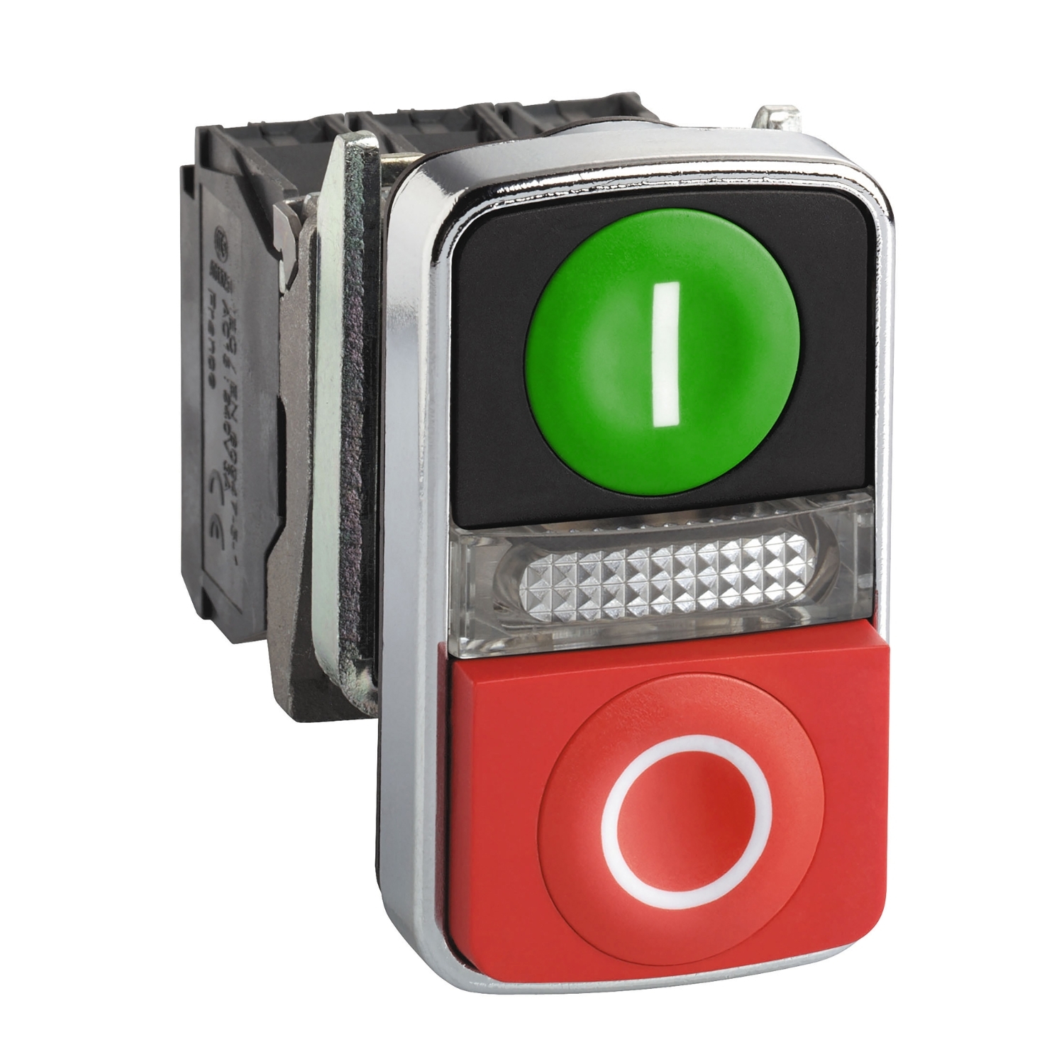 XB4BW73731M5 Harmony XB4 Illuminated Double Headed Pushbutton, 22 mm, 1NO-1NC Contact, Slow Break Contact, White