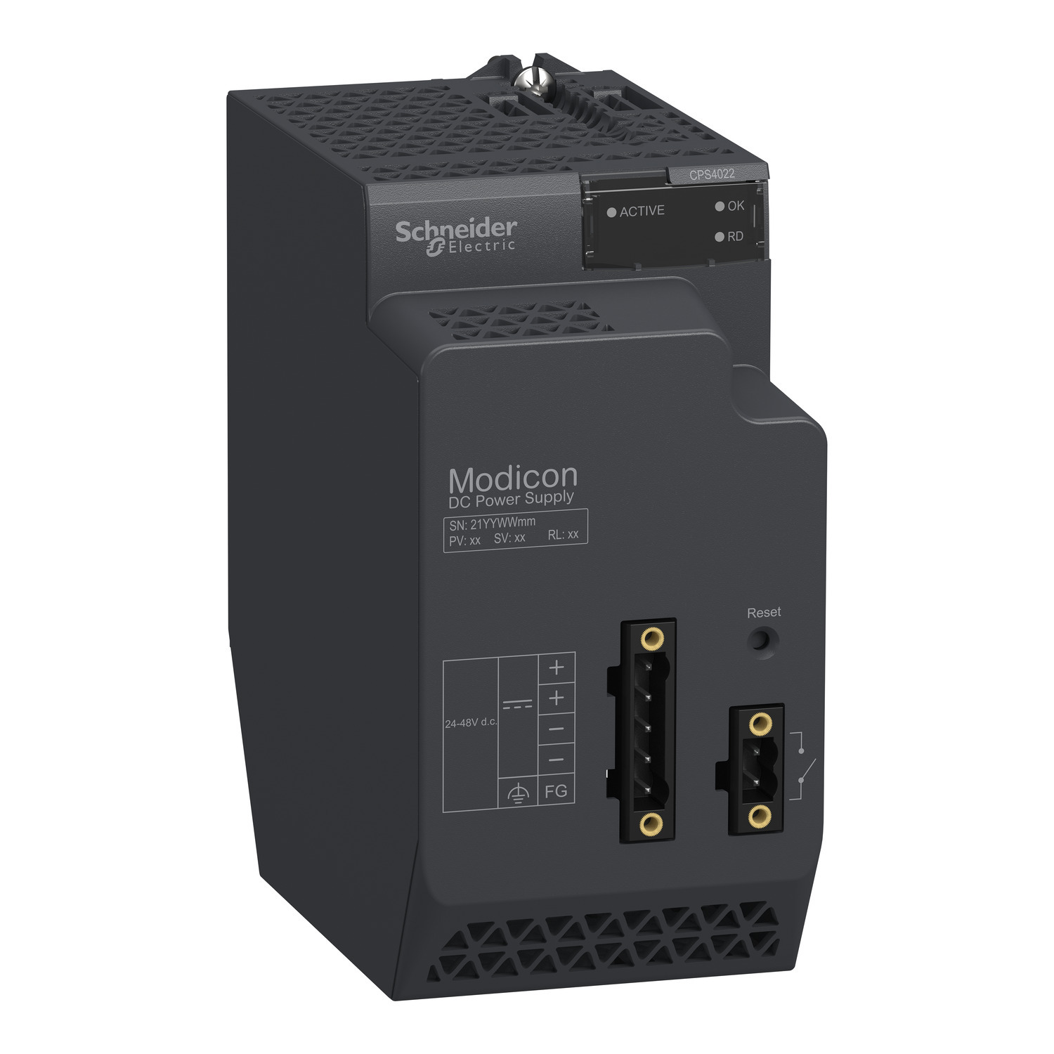 BMXCPS4022 Modicon X80 Redundant Power Supply Module, 24 to 48 V DC Input, 3.3 to 24 VDC Output, 1/1.9 A Input, 1.67/5.5 Output, 18 to 40 W