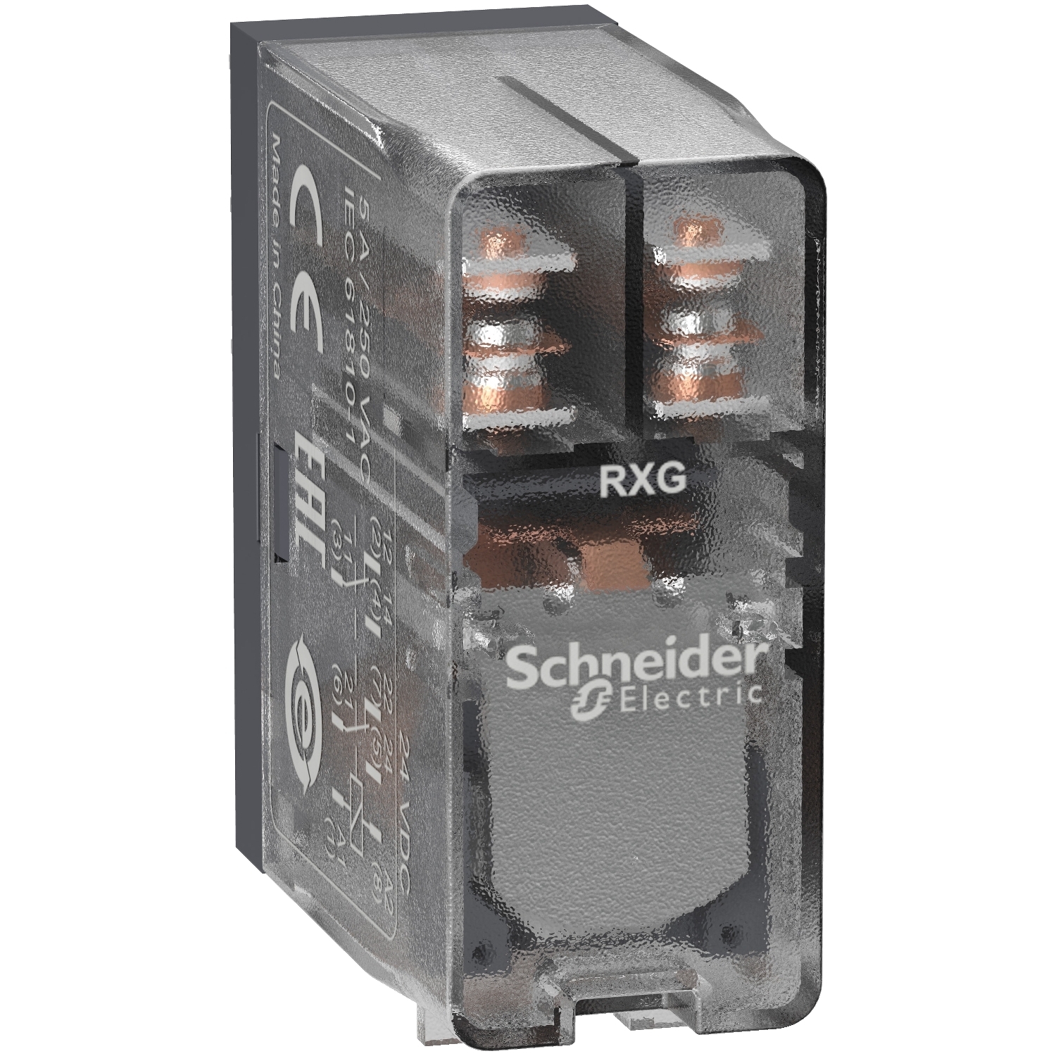 RXG25BD Zelio RXG Series Interface Plug-In Relay, 5 A, 2CO 2 Form C DPDT Contact, 24 VDC V Coil