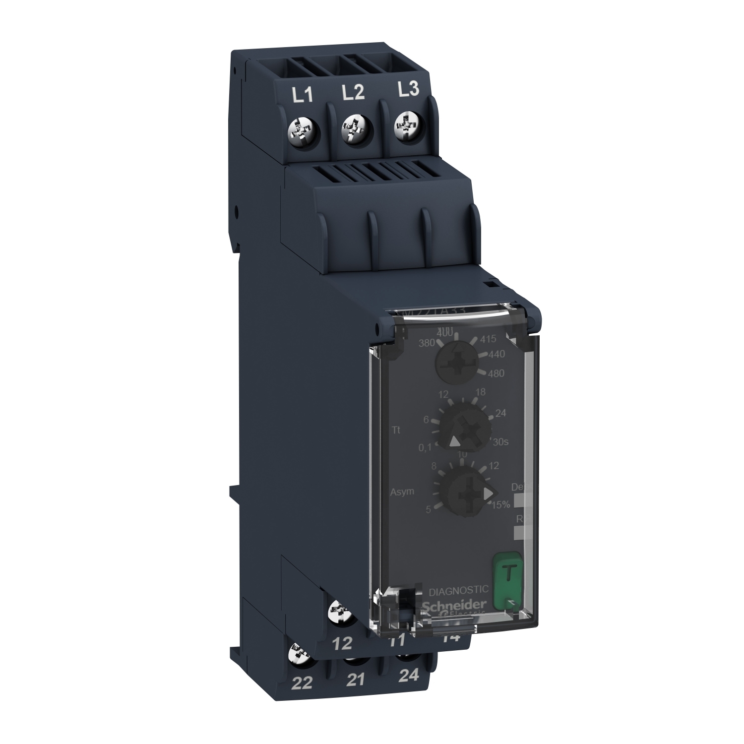 RM22TA33 3-Phase Phase Control Relay, 380 to 480 V AC, 8 A, DPDT Contact