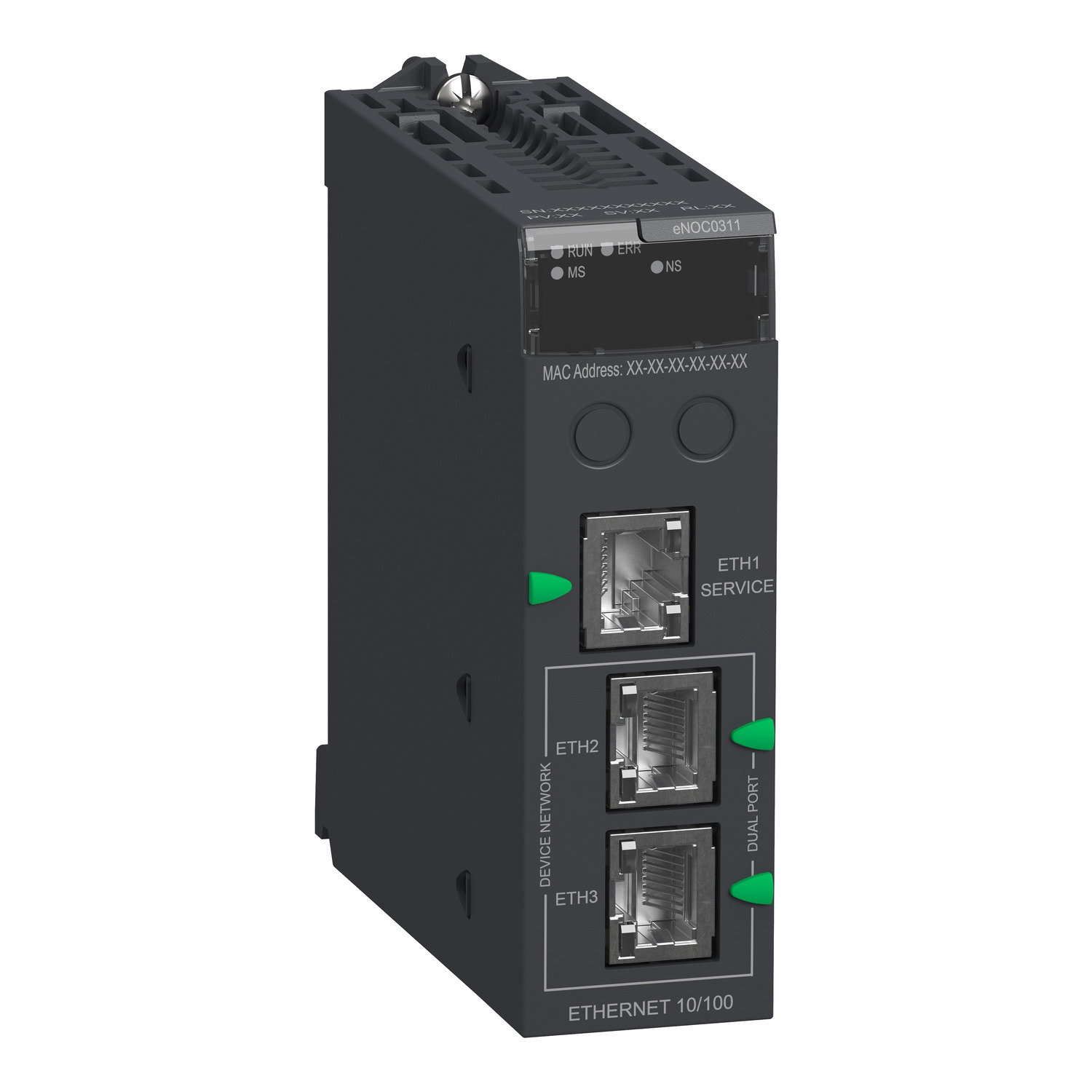 BMENOC0311 Modicon M580 3-Port Standard Ethernet Advanced Communication Module, 3.3 V DC, 555 mA, 10/100 Mbps Communication