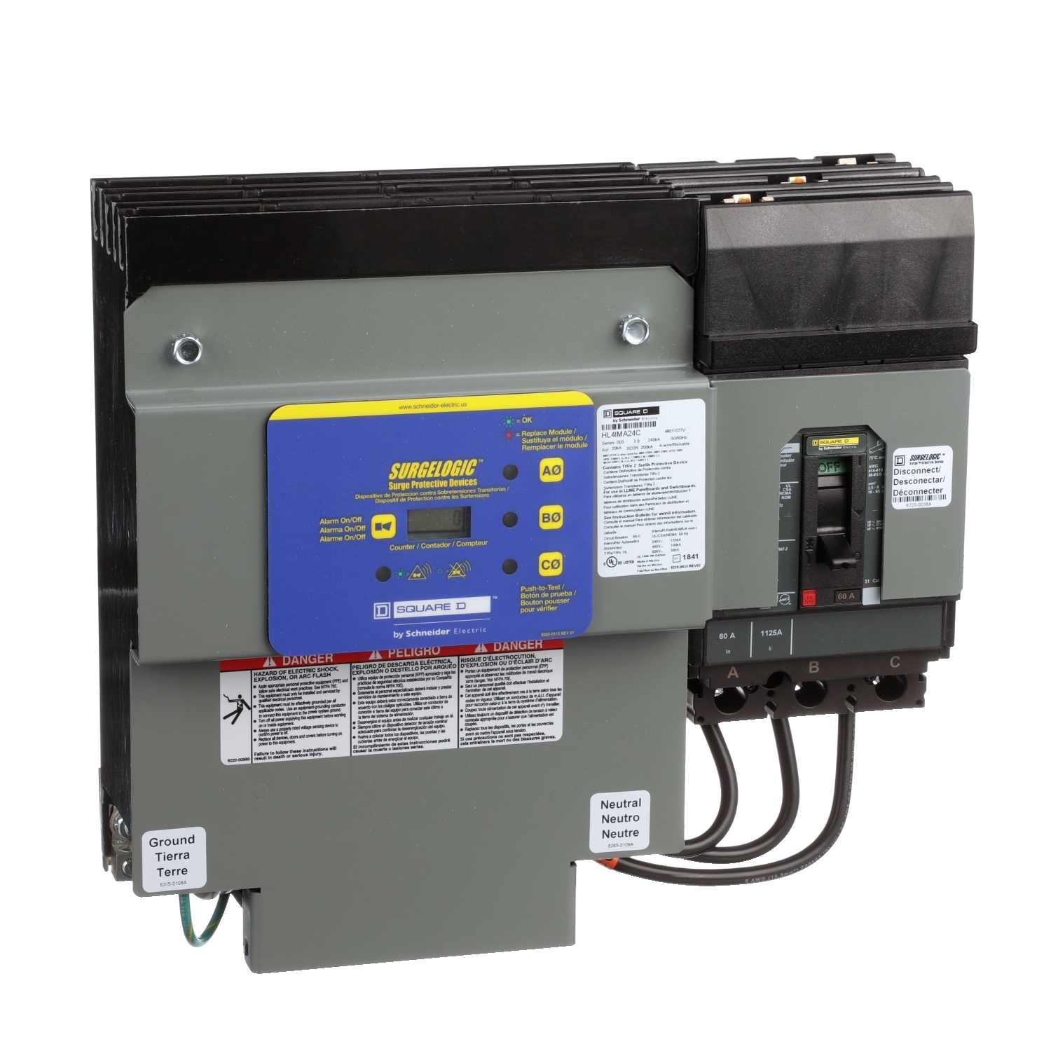 HL4IMA24C1 Surgelogic Type 1 HL High Frequency Surge Protection Device, 480Y/277, 60 A V AC, 3 Poles, 200 kA SCCR, 3 ph