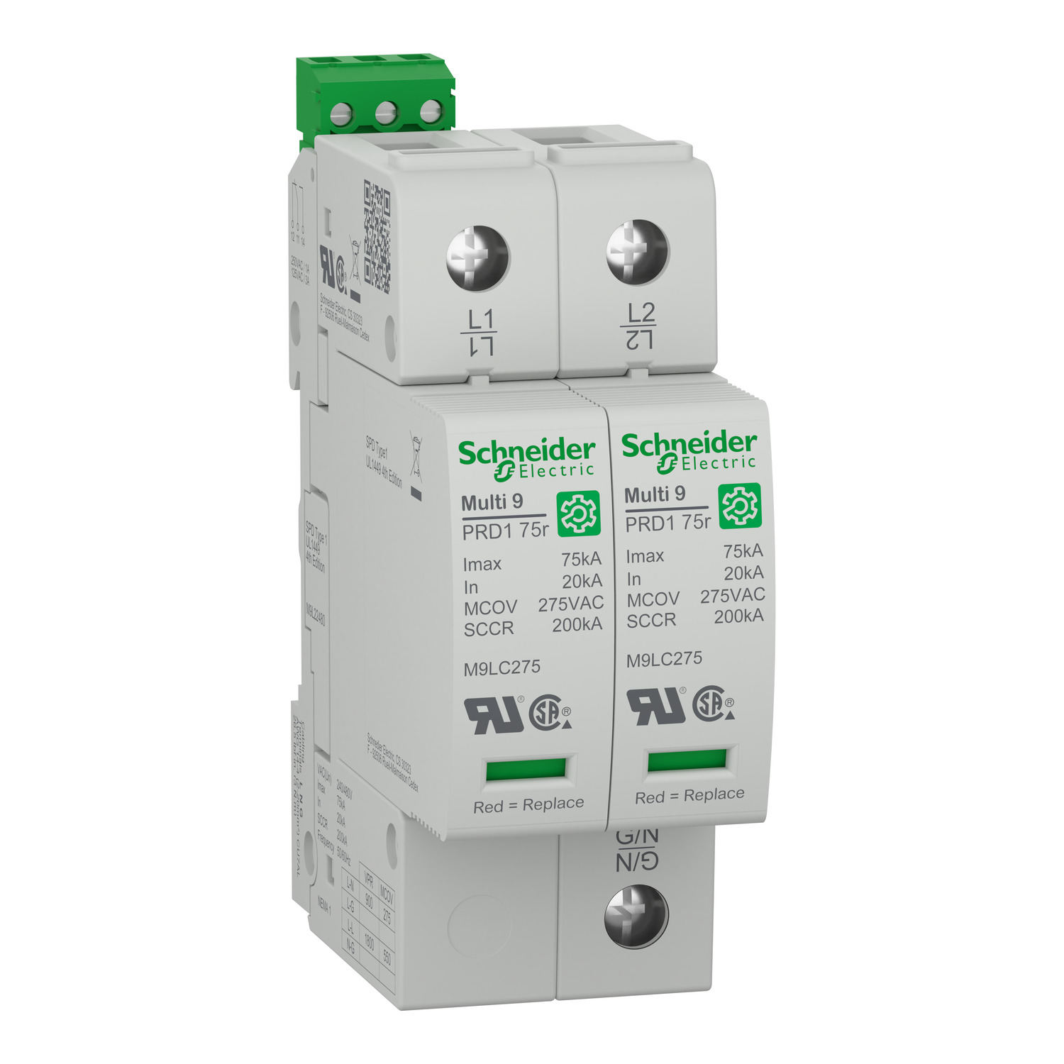 M9L22480 Multi 9 Surge Arrester, 20 kA, 2 poles, 200 kA sccr