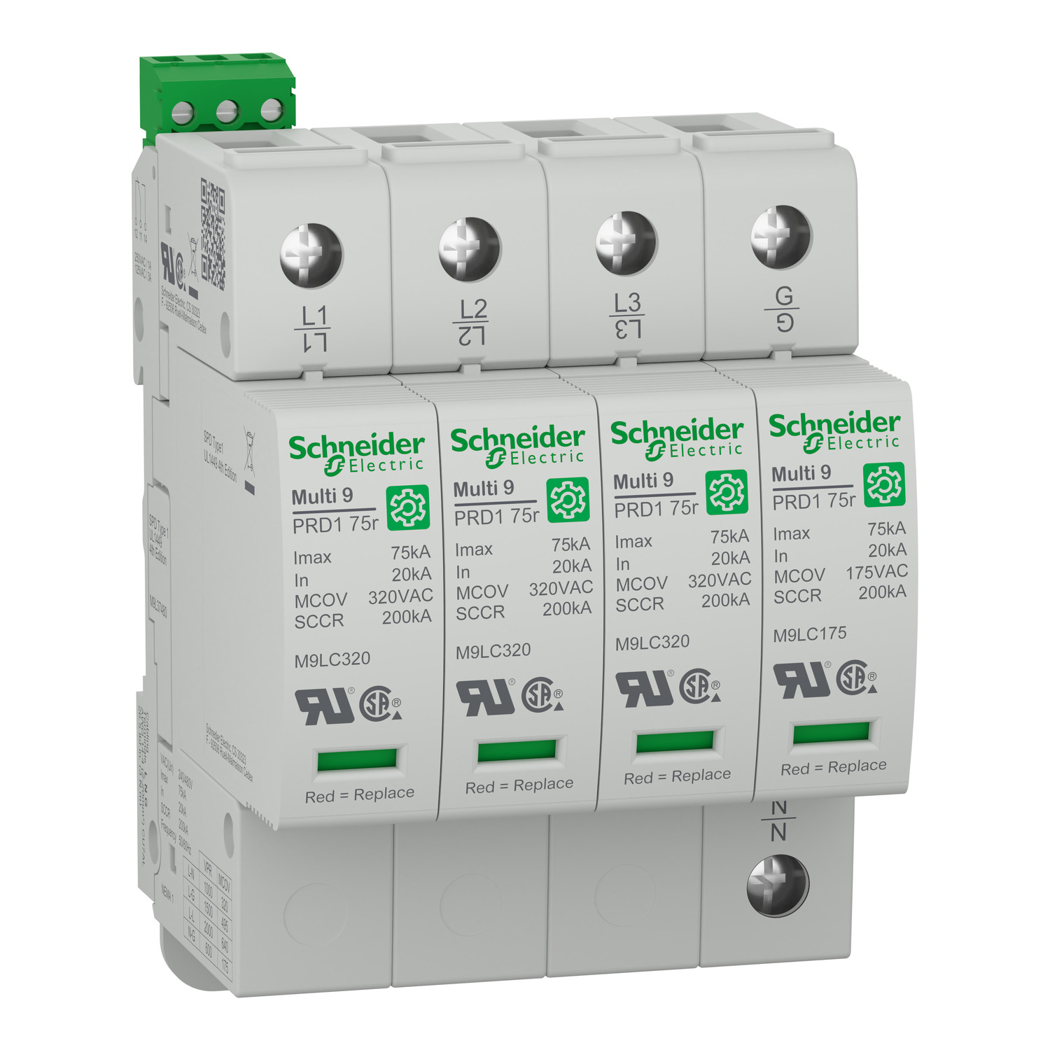 M9L37480 Multi 9 Surge Arrester, 20 kA, 4 poles, 200 kA sccr