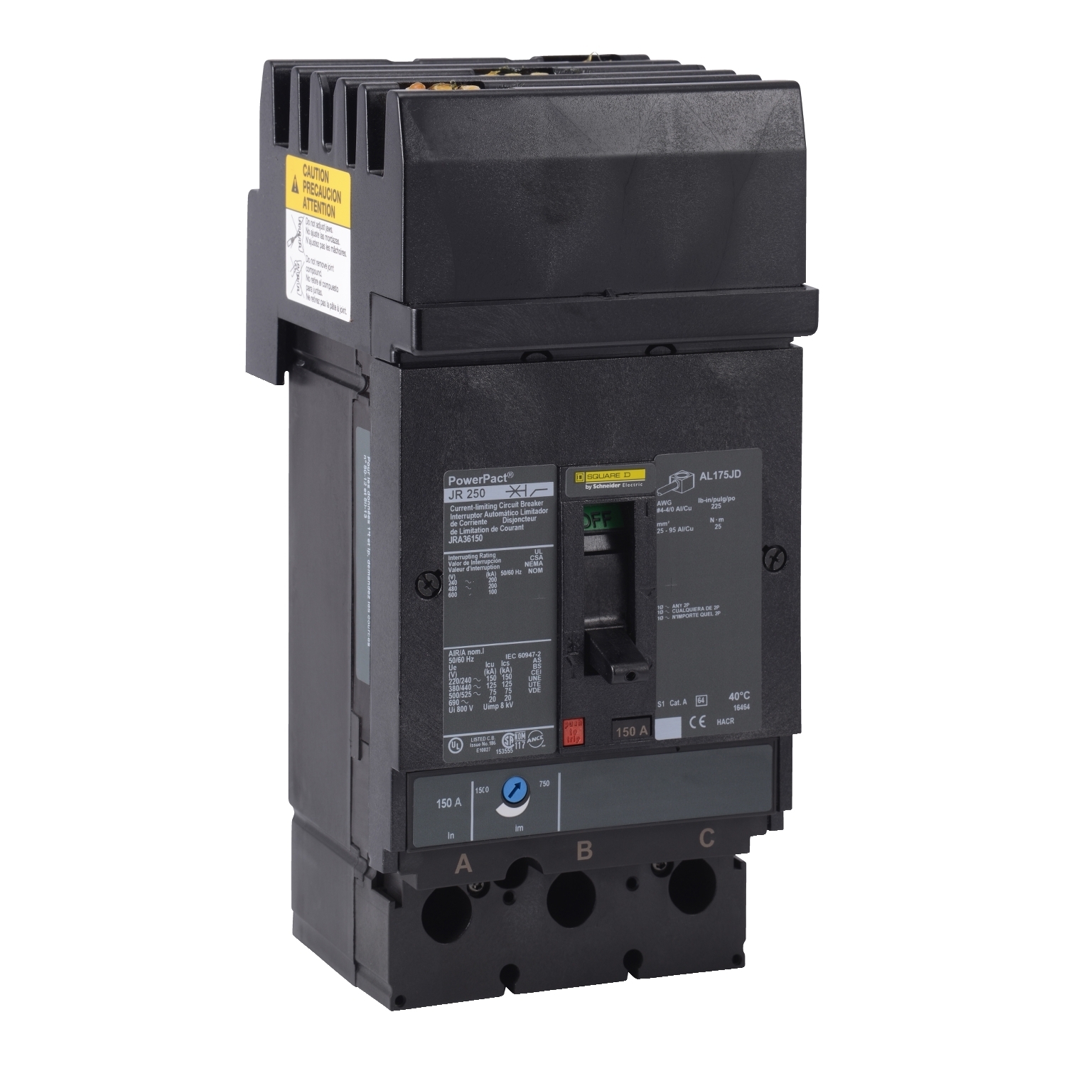 JRA36225 Molded Case Circuit Breaker, 225 Amp, 3 Pole, 600V