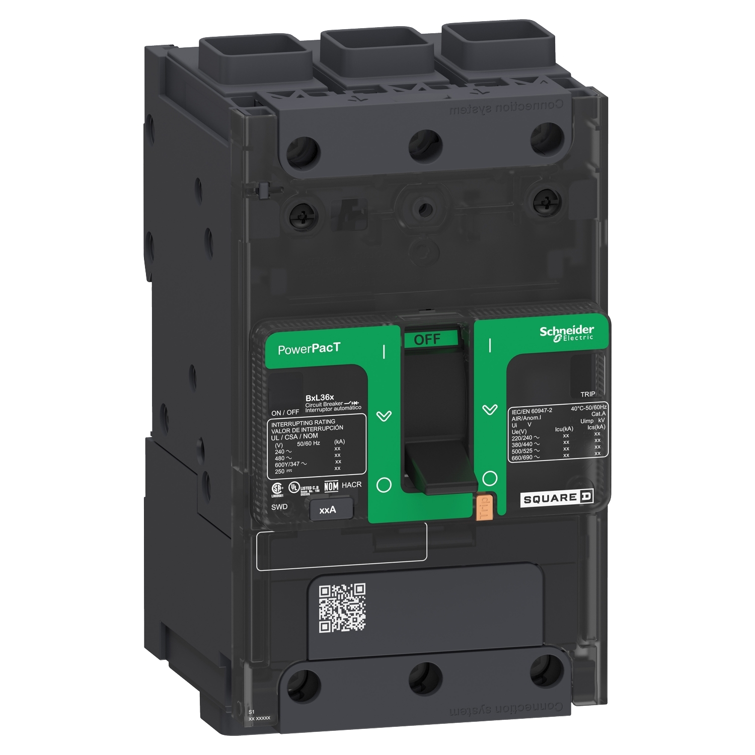 BJF36070 PowerPact Type BJF Molded Case Circuit Breaker, 600Y/347 V AC, 70 A, 25 kA Interrupt, 3 Poles, Electronic Trip