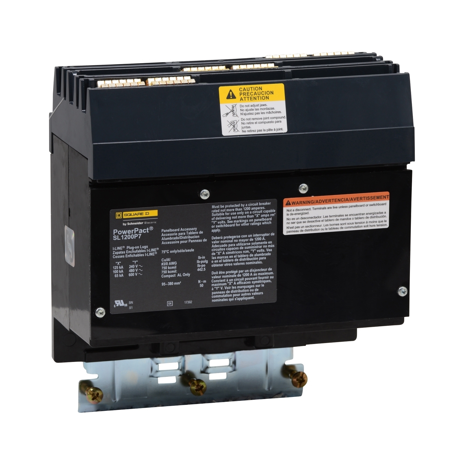 SL1200P7 PowerPact I-Line Sub-Feed Lug Kit, For Use With PowerPact M, P, R-Frame, Compact NS630B to NS3200 1200 A 3-Pole 3/0 AWG to 750 kcmil Circuit Breaker