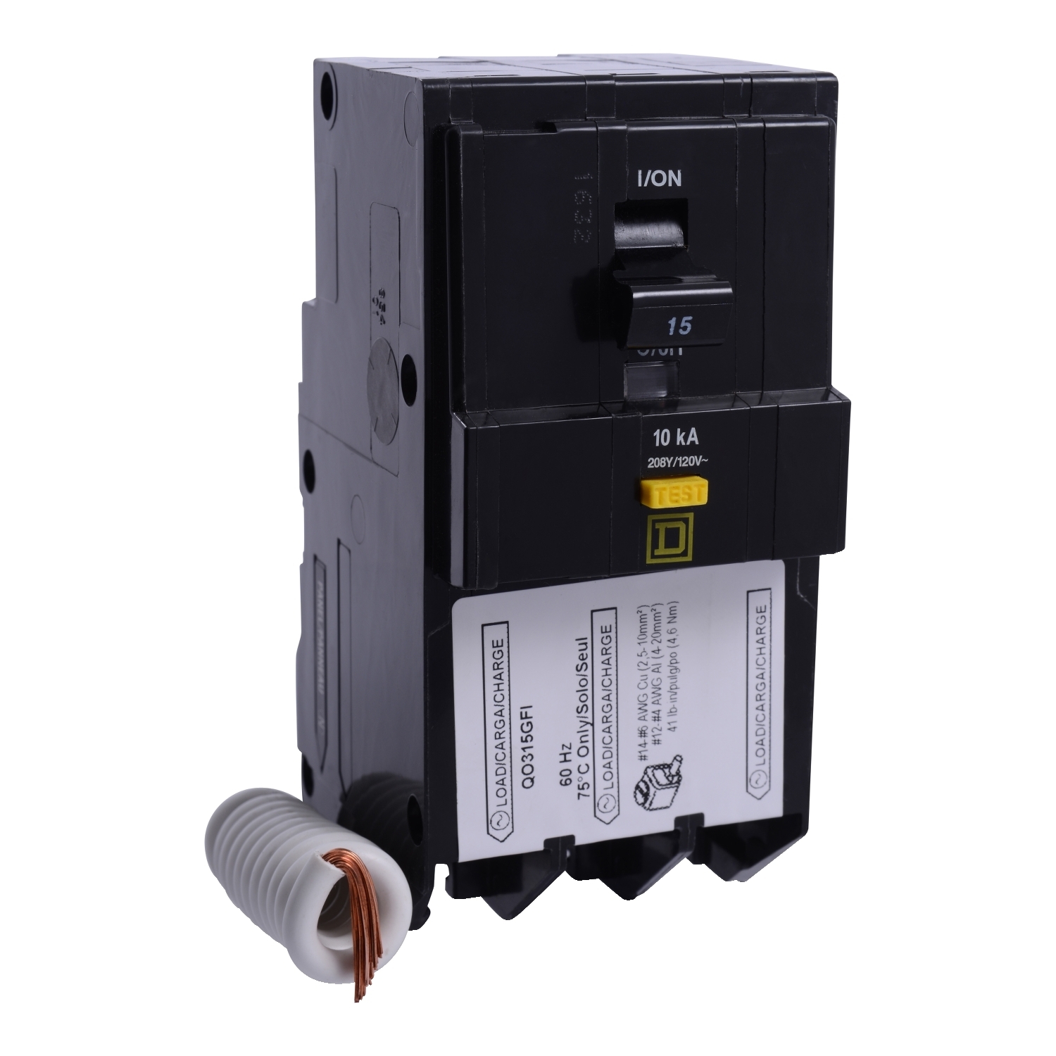 QO315GFI QO Qwik-Gard 3-Space Class A Ground Fault Protecting Miniature Circuit Breaker, 208/120 V AC, 15 A, 10 kA Interrupt, 3 Poles