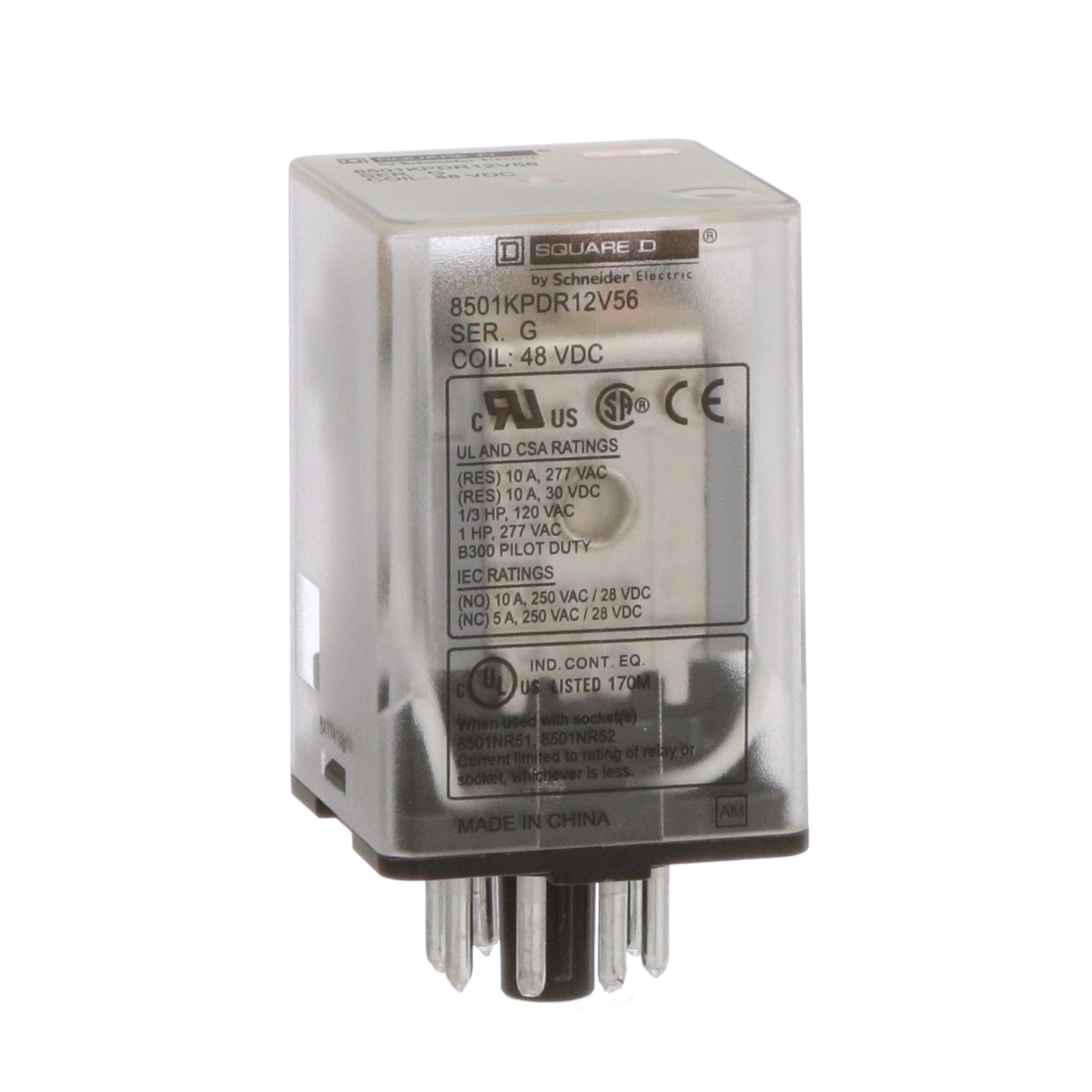 8501KPDR12V56 8501K Series Relay, 10 A, 8 pin, 2 Form C DPDT contact