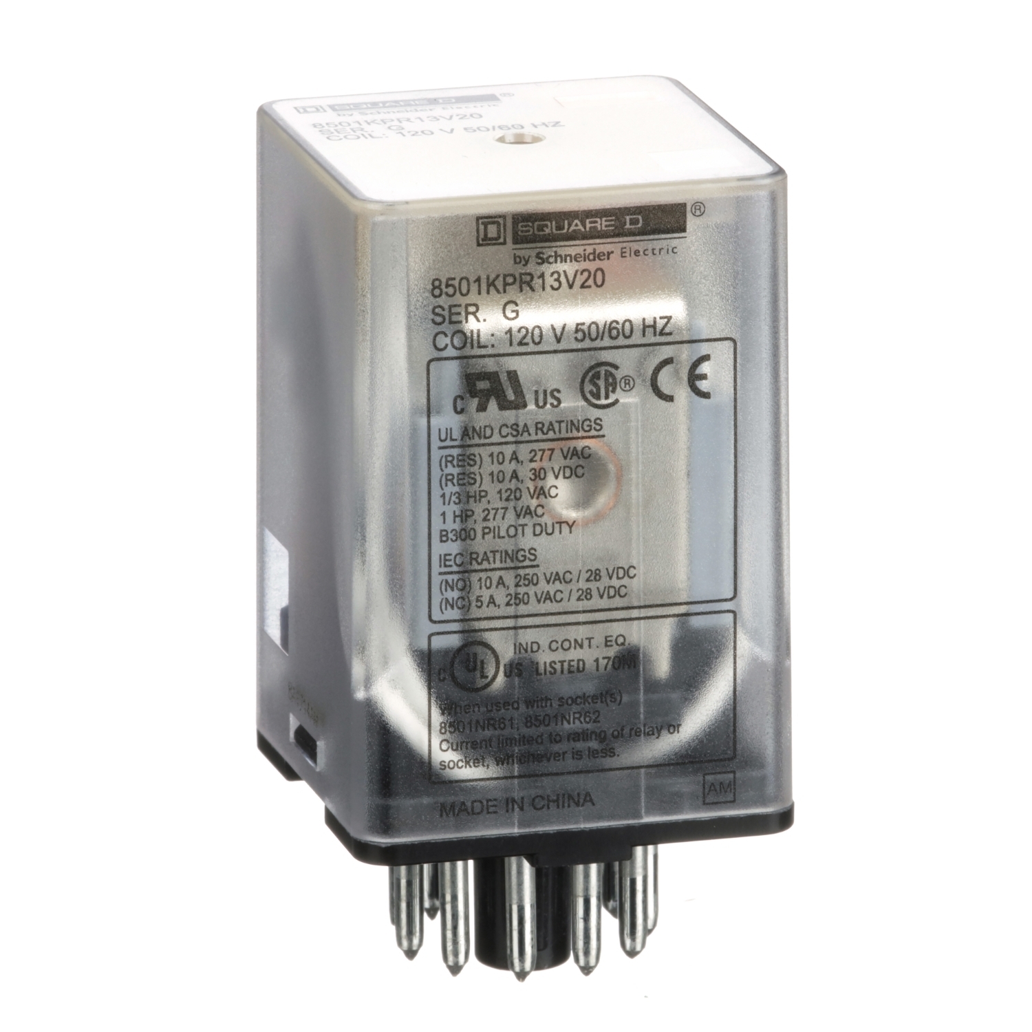 8501KPR13V20 8501K Series Relay, 10 A, 11 pin, 3 Form C 3PDT contact