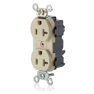 M5362-SI Lev-Lok 1-Phase Duplex Heavy Duty Straight Blade Receptacle, 125 V AC, 20 A, 2 Poles, 3 Wires, Ivory