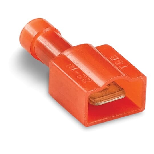 18RA-251T Sta-Kon 250 Insulated Male Tab, 22 to 18 AWG Conductor, 0.25 in W x 0.032 in THK Tab, Brazed Seam Barrel, Brass/Copper, Red