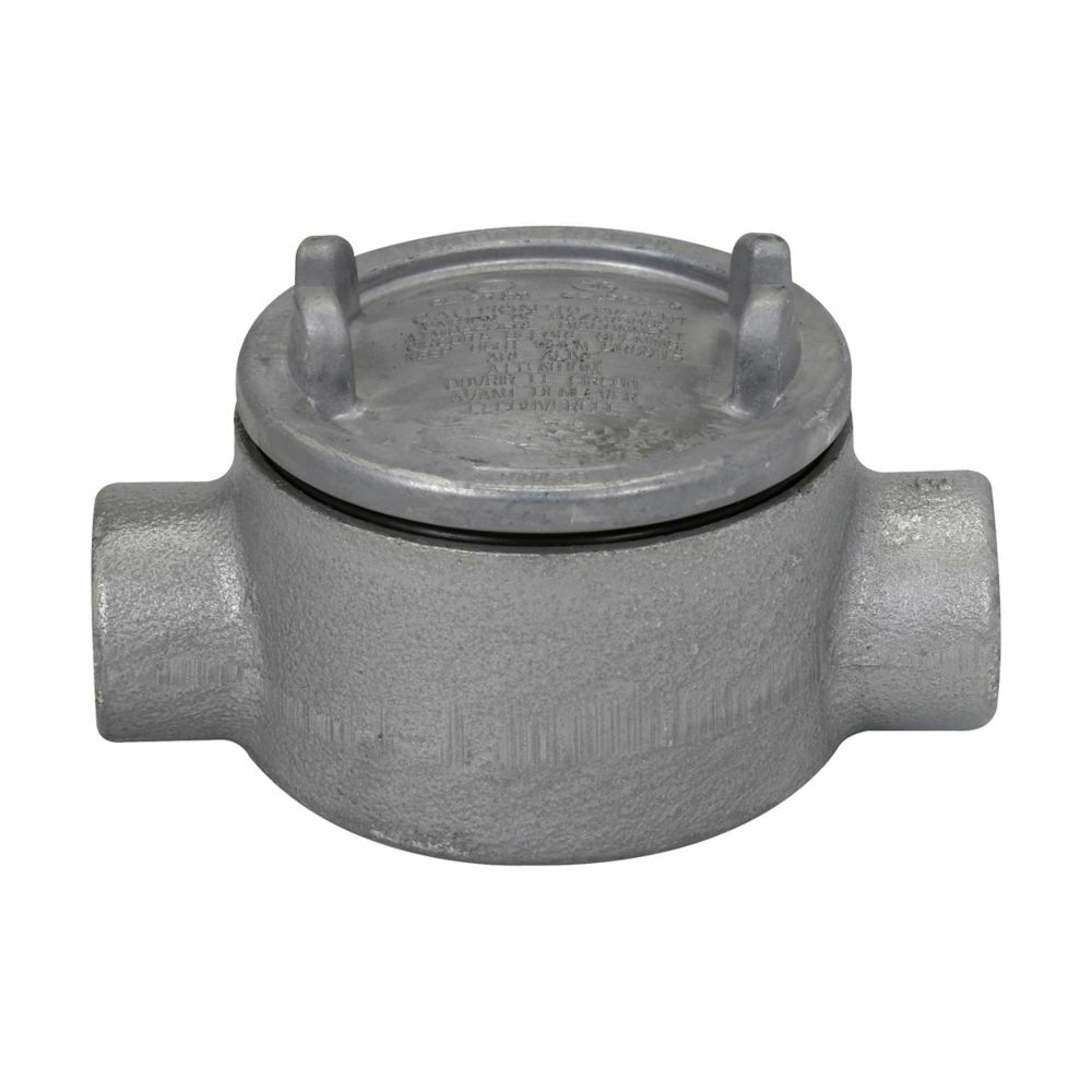 GUAC59 Condulet Type E Shape C Conduit Outlet Box With Cover, 1-1/2 in, 5 in Cover Opening, 77.8 cu-in Capacity, Aluminum Acrylic Painted/Electro-Galvanized