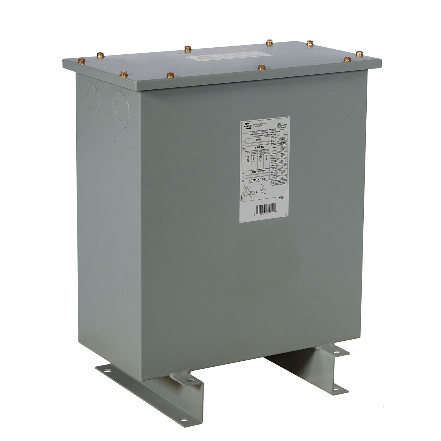 C3F006KDS Fortress Commercial Potted Distribution Transformer, 480 VAC Primary, 240 Delta V AC Secondary, 6 kVA Power Rating, 60 Hz, 3 Phase