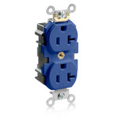 M5362-SB Lev-Lok 1-Phase Duplex Heavy Duty Straight Blade Receptacle, 125 V AC, 20 A, 2 Poles, 3 Wires, Blue