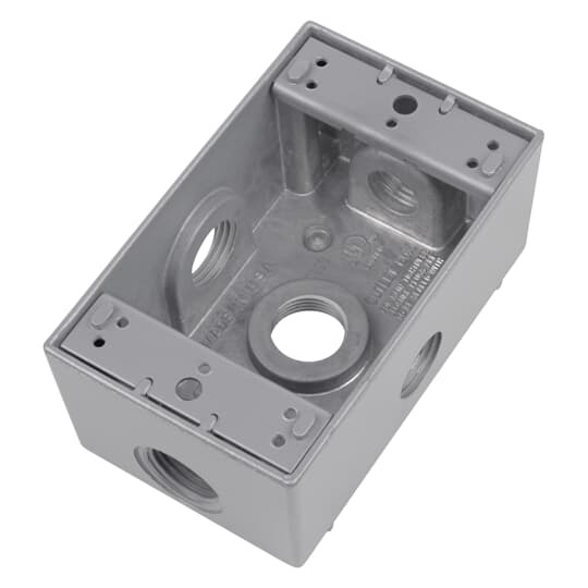 B1501SGR Red Dot Universal Weatherproof Box, A380 Aluminum Alloy, 17.3 cu-in Capacity, 1 Gangs, 5 Outlets, 4-9/16 in L x 2-13/16 in W x 2 in D