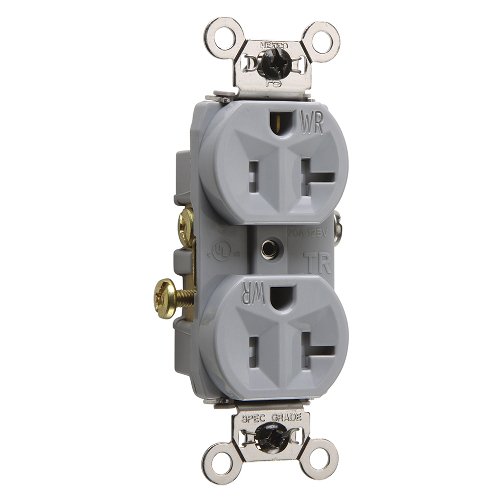 WR20TRGRY 20 Amp 125V Commercial Grade Duplex Receptacle, Gray