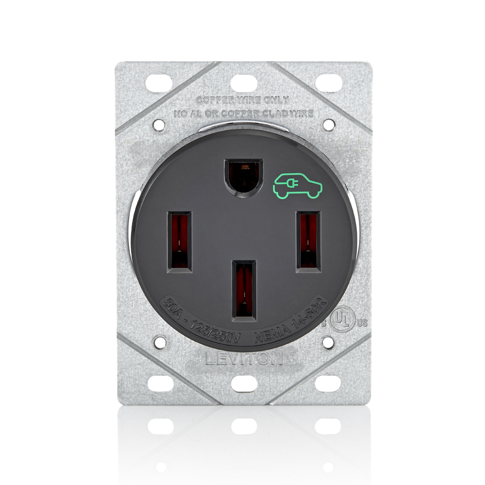 1450R Heavy Duty Flush Mount Receptacle, For Use With EV Chargers, NEMA 14-50R Enclosure, 125/250 V AC, Steel, Black