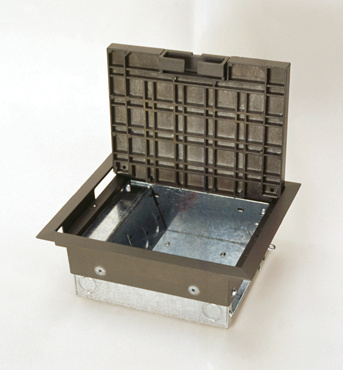 AC8104 FloorSource Raised Dual Service Floor Box, Die Cast Zinc Lid, 201.09 cu-in Capacity, 6 Knockouts, 8 x 10 x 4 in