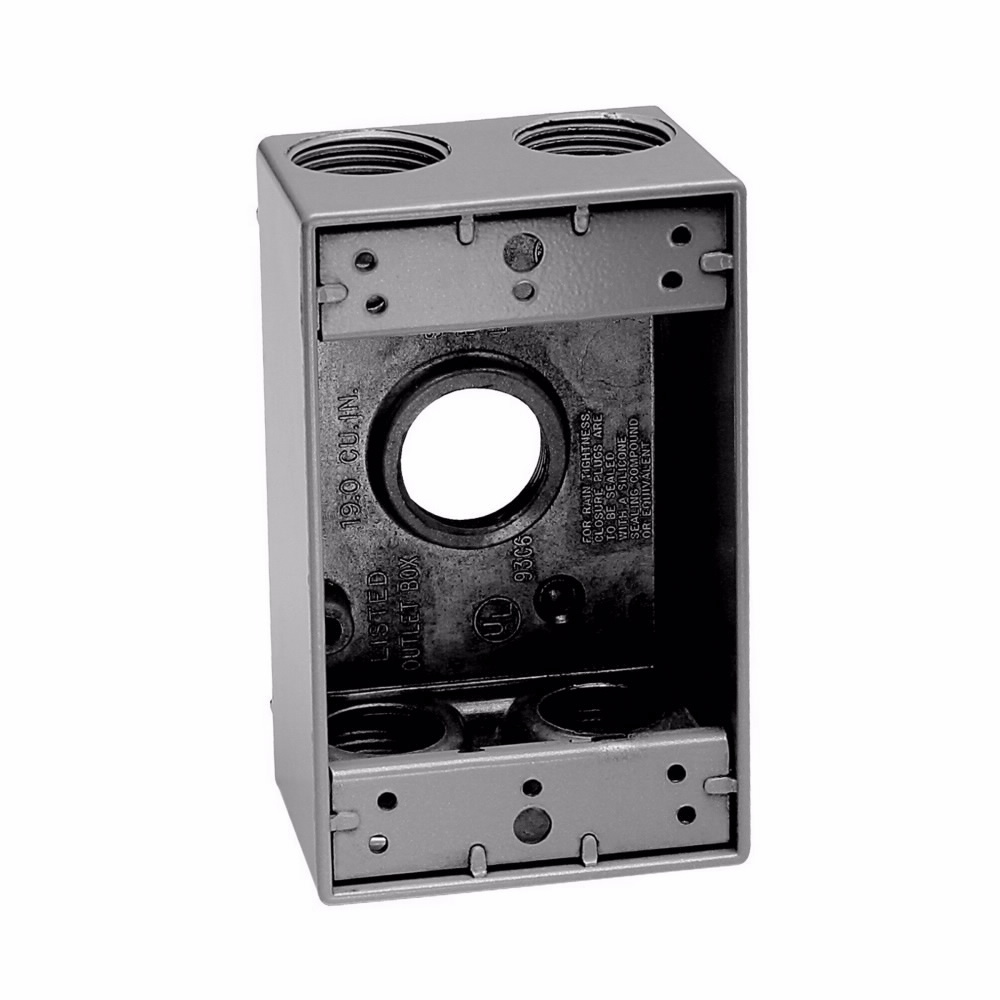 TP7042 Weatherproof Outlet Box, Die-Cast Aluminum, 18 cu-in Capacity, 1 Gangs, 5 Outlets, 5 Knockouts, 2-7/8 in W x 2 in D x 4-9/16 in H