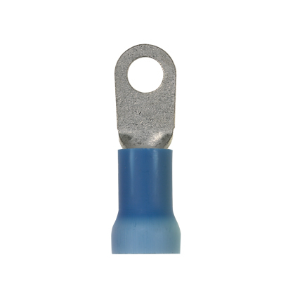 PV6-10RX-X Pan-Term PV-RX Loose Piece Ring Terminal, 6 AWG Conductor, 1.61 in L, Brazed Seam/Expanded Entry/Insulation Support/Internal Serration/Insulation Grip Sleeve Barrel, Copper, Blue