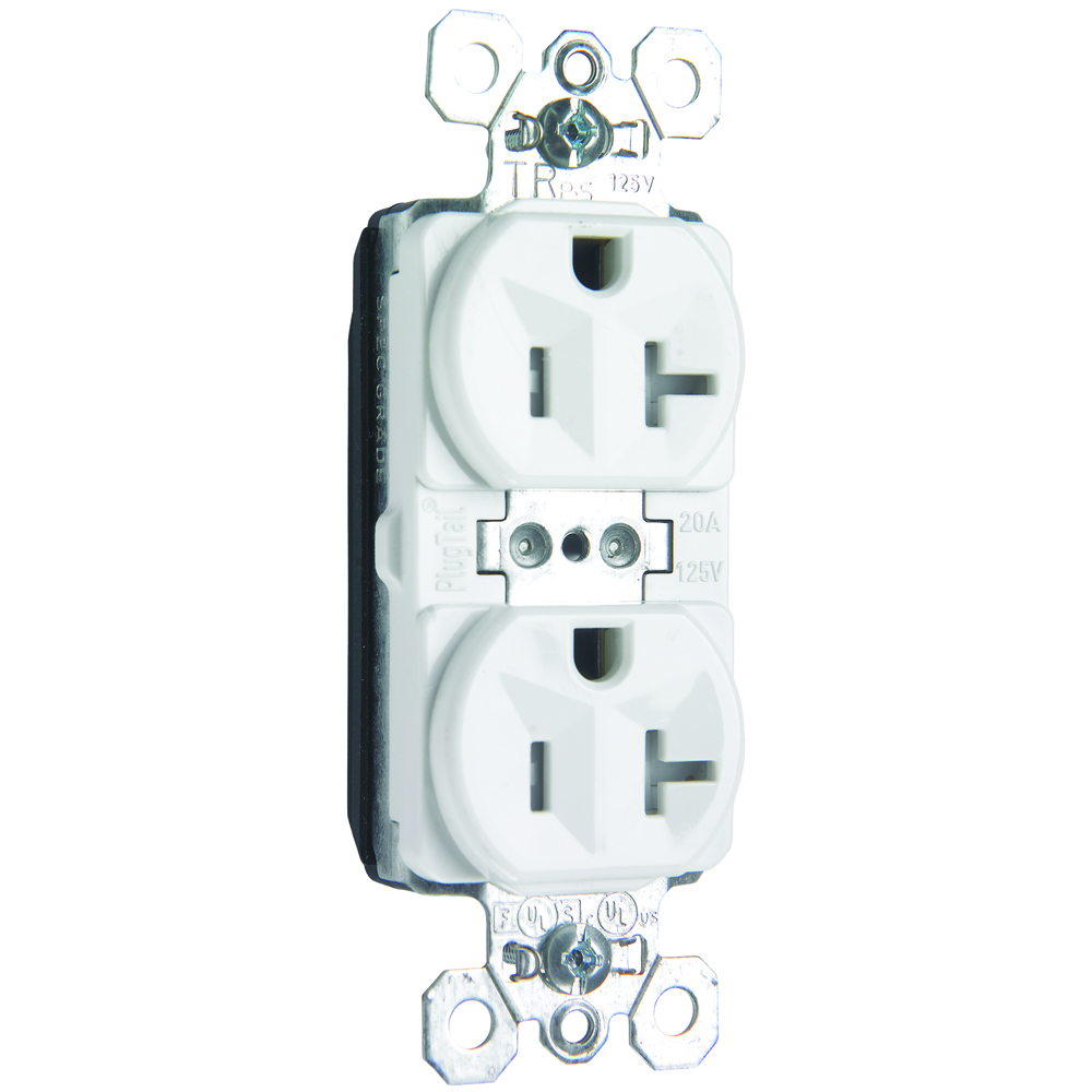 PTTR5362W PlugTail 20 Amp 125V Spec-Grade Duplex Receptacle, White