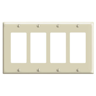 80412-I Decora Standard Size Wall Plate, 4 Gangs, 8.18 in W x 4.5 in H, Thermoset, Ivory